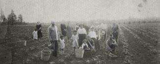 Image en noir et blanc de parents canado-japonais et leurs enfants dans les années 30.