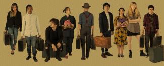 A composition of photos of youth of varying backgrounds holding luggage.